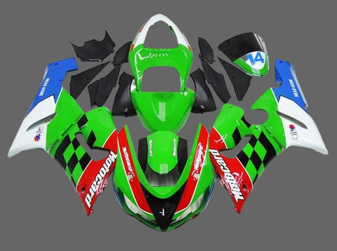 Kawasaki ZX6R 636 Fairings (2005-2006) Green, Red, Motocard at KingsMotorcycleFairings.com