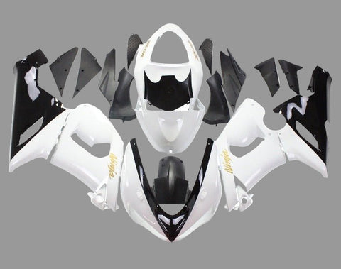 Kawasaki ZX6R 636 Fairings (2005-2006) White, Black, Gold at KingsMotorcycleFairings.com