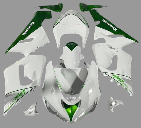 Kawasaki ZX6R 636 Fairings (2005-2006) White, Green at KingsMotorcycleFairings.com