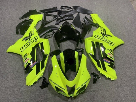 Kawasaki ZX6R 636 Fairings (2007-2008) Neon Yellow, Black Icon at KingsMotorcycleFairings.com