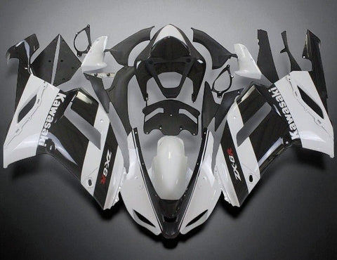Kawasaki ZX6R 636 Fairings (2007-2008) White, Black Stripe at KingsMotorcycleFairings.com
