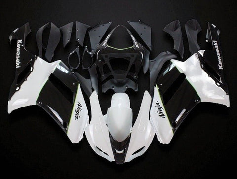 Kawasaki ZX6R 636 Fairings (2007-2008) White, Black, Green Stripe at KingsMotorcycleFairings.com