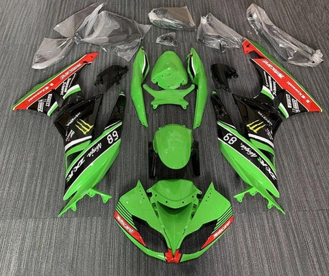 Kawasaki ZX6R 636 Fairings (2009-2012) Green, Black, Red Motocard at KingsMotorcycleFairings.com