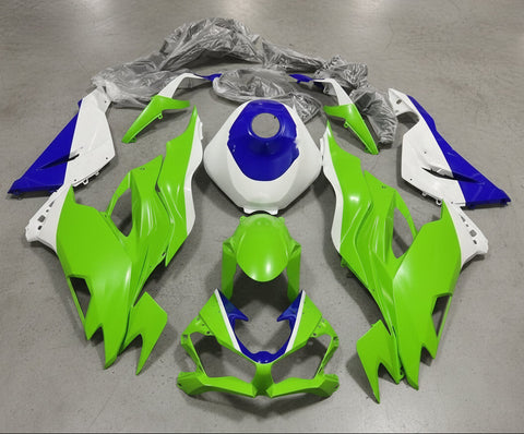 Kawasaki ZX6R 636 Fairings (2019-2023) Green, White, Blue at KingsMotorcycleFairings.com