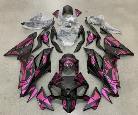 Kawasaki ZX6R 636 Fairings (2019-2023) Matte Black, Pink Geo at KingsMotorcycleFairings.com