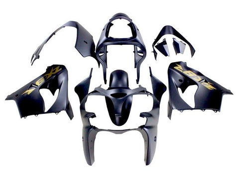 Kawasaki ZX9R Fairings (2002-2003) Matte Black, Gold at KingsMotorcycleFairings.com