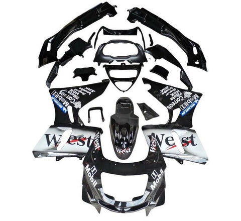 Kawasaki ZZR400 Fairings (1993-2007) Black, White West at KingsMotorcycleFairings.com