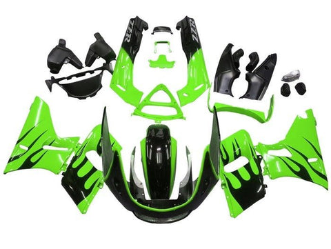 Kawasaki ZZR400 Fairings (1993-2007) Green, Black Flames at KingsMotorcycleFairings.com