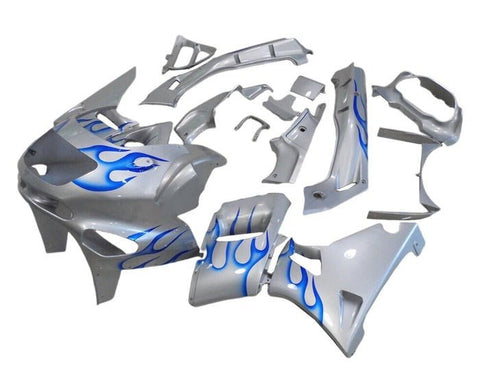 Kawasaki ZZR400 Fairings (1993-2007) Pearl White, Blue Flames at KingsMotorcycleFairings.com