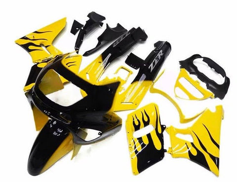 Kawasaki ZZR400 Fairings (1993-2007) Yellow, Black Flames at KingsMotorcycleFairings.com