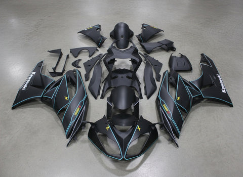 Kawasaki Ninja ZX6R 636 Fairings (2009-2012) Matte Black, Blue Stripes at KingsMotorcycleFairings.com