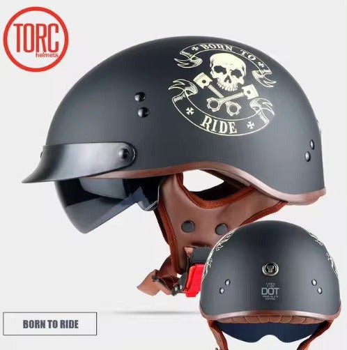 Matte Black Born to Ride T55 Motorcycle Half Helmet