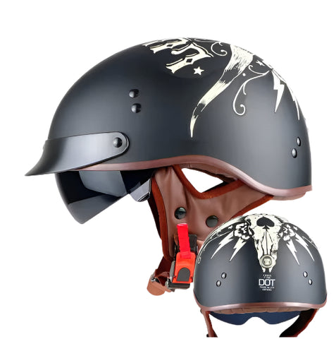 Matte Black Bull Head T55 Motorcycle Half Helmet