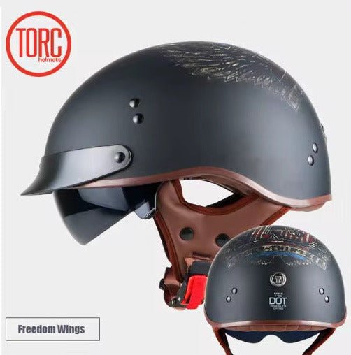 Motorcycle Half Helmet | Matte Black Freedom Wings