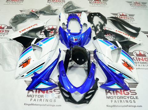 Suzuki GSX-R1000 Fairings (2009-2016) White, Black, Blue Stripes at KingsMotorcycleFairings.com