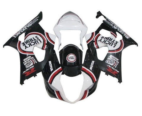 Suzuki GSXR1000 Fairings (2003-2004) Black, White, Red Lucky Strike at KingsMotorcycleFairings.com