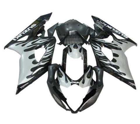 Suzuki GSXR 1000 Fairings (2005-2006) Black, White Flames at KingsMotorcycleFairings.com