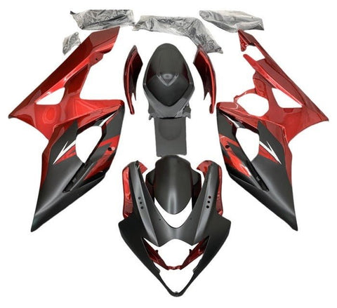 Suzuki GSXR 1000 Fairings (2005-2006) Matte Black, Gloss Candy Red at KingsMotorcycleFairings.com