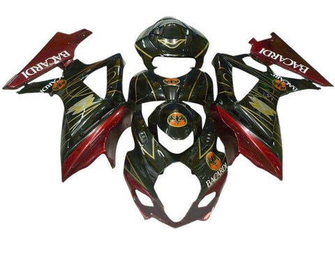 Suzuki GSXR 1000 Fairings (2007-2008) Black, Red, Gold Bacardi at KingsMotorcycleFairings.com
