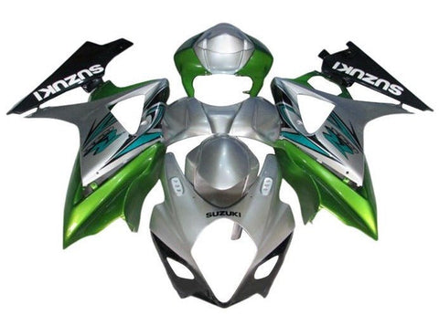 Suzuki GSXR 1000 Fairings (2007-2008) Silver, Green, Black at KingsMotorcycleFairings.com