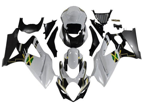 Suzuki GSXR 1000 Fairings (2007-2008) White, Black Jamaica at KingsMotorcycleFairings.com