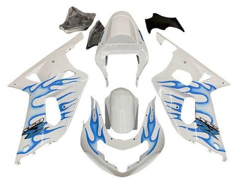 Suzuki GSXR750 Fairings (2000-2003) White, Blue Flames at KingsMotorcycleFairings.com