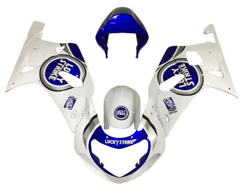 Suzuki GSXR750 Fairings (2000-2003) White, Blue, Lucky Strike at KingsMotorcycleFairings.com