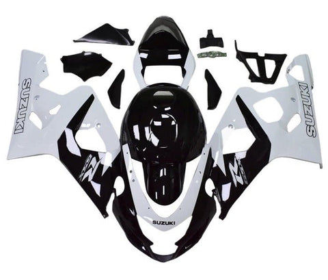 Suzuki GSXR750 Fairings (2004-2005) Gloss Black, White at KingsMotorcycleFairings.com