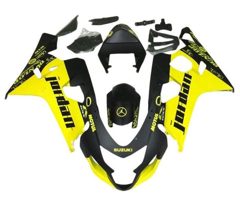 Suzuki GSXR750 Fairings (2004-2005) Matte Black, Yellow, Jordan at KingsMotorcycleFairings.com