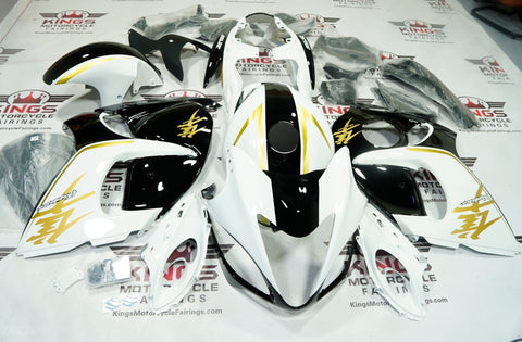 Suzuki Hayabusa Fairings (2008-2020) White, Black, Gold at KingsMotorcycleFairings.com