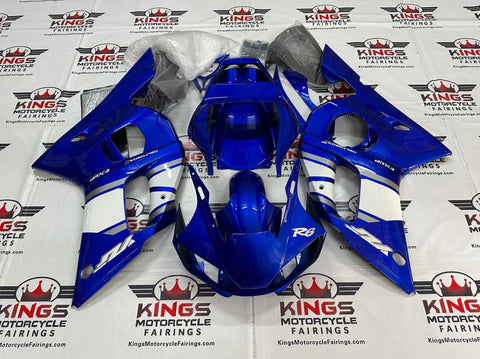 Yamaha YZF-R6 Fairings (1998-2002) Blue, White, Silver at KingsMotorcycleFairings.com