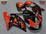 Black and Orange Flame Fairing Kit for a 2000, 2001, 2002 & 2003 Suzuki GSX-R750 motorcycle