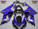 Black, Blue and Silver Fairing Kit for a 2000, 2001, 2002 & 2003 Suzuki GSX-R750 motorcycle