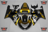 Black, Gold and Silver Fairing Kit for a 2000, 2001, 2002 & 2003 Suzuki GSX-R600 motorcycle
