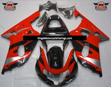Black, Red and Silver Fairing Kit for a 2000, 2001, 2002 & 2003 Suzuki GSX-R750 motorcycle