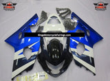 Blue, White, Dark Blue and Black Fairing Kit for a 2004 & 2005 Suzuki GSX-R750 motorcycle
