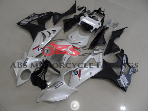 White and Matte Black Fairing Kit for a 2015 and 2016 BMW S1000RR motorcycle