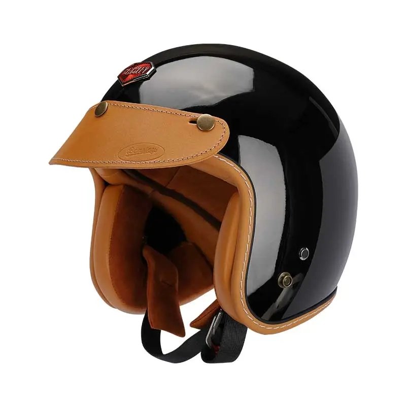 Black & Leather Open Face 3/4 Beasley Motorcycle Helmet Black & Leather Open Face 3/4 Beasley Motorcycle Helmet