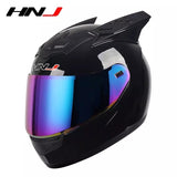 The Black HNJ Full-Face Motorcycle Helmet with Horns is brought to you by Kings Motorcycle Fairings