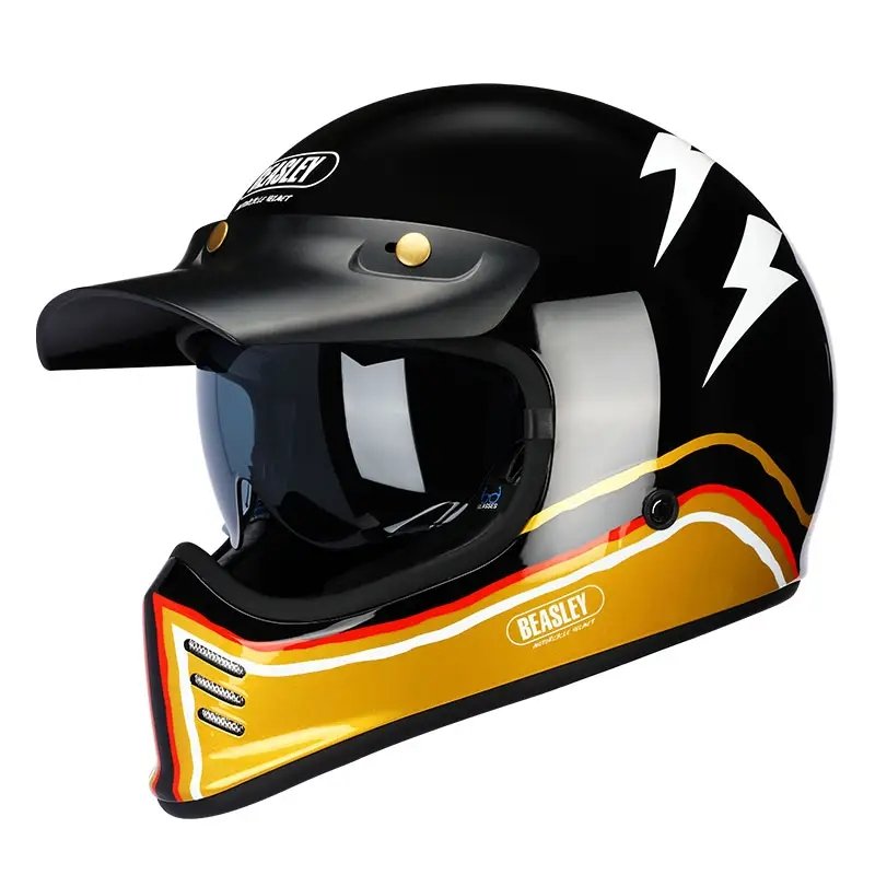 Black, Gold & White Lightning Beasley Motorcycle Helmet