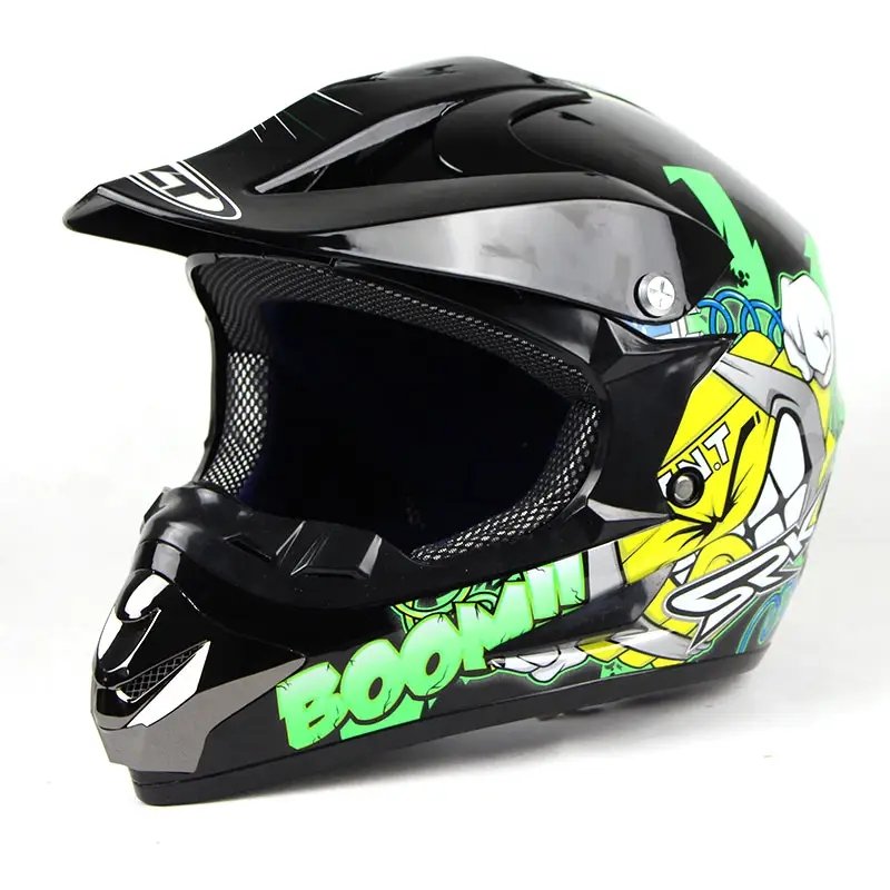 boom motorcycle helmet Black, Green & Yellow BOOM Dirt Bike Motorcycle Helmet