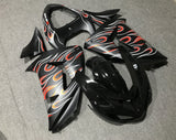 Black, Matte Black, White and Red Flame Fairing Kit for a 2006 & 2007 Kawasaki ZX-10R motorcycle