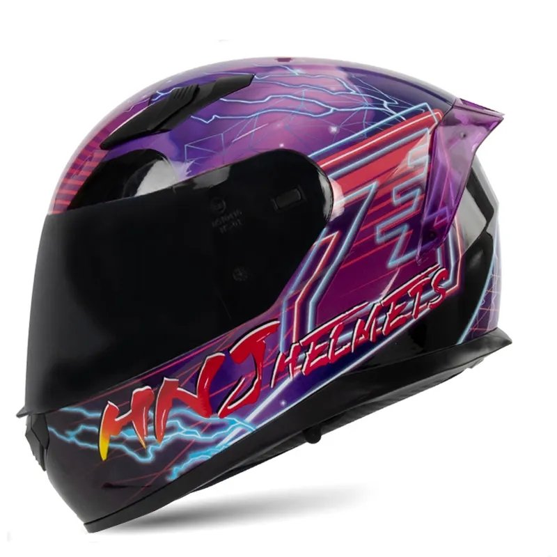 black lightning motorcycle helmet Black & Purple Lightning HNJ Motorcycle Helmet with Black Visor