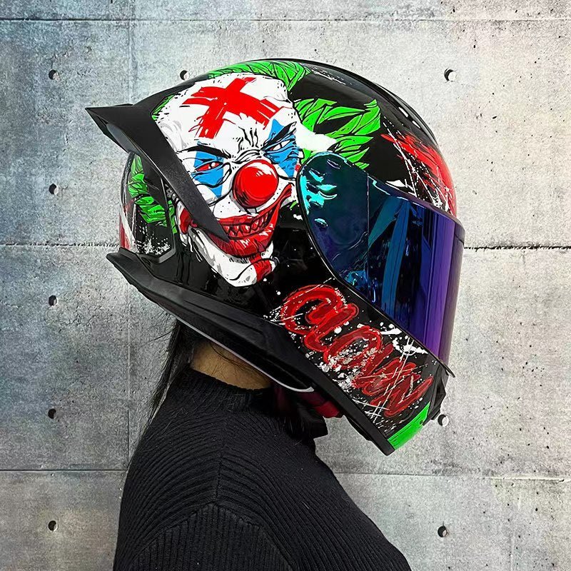 Black, Green, Pink & White Joker HNJ Motorcycle Helmet Black, Green, Pink & White Joker HNJ Motorcycle Helmet
