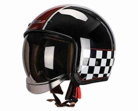 Gloss Black, Red and White Checkered Retro Motorcycle Helmet is brought to you by Kings Motorcycle Fairings