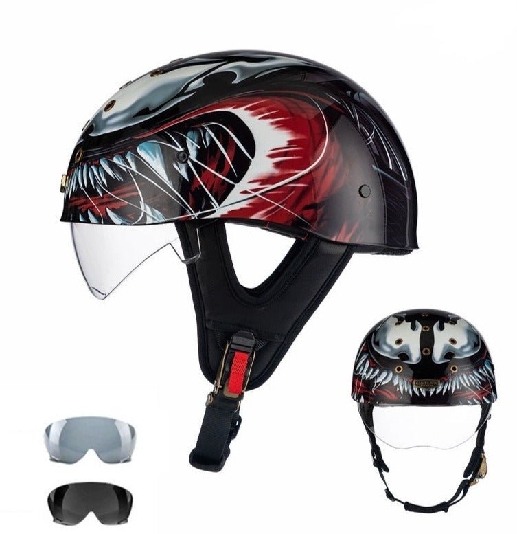 cheap motorcycle half helmets Black, Red & White Venom Half Bucket Motorcycle Helmet
