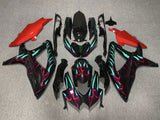Black, Red and Turquoise Flame Fairing Kit for a 2008, 2009 & 2010 Suzuki GSX-R750 motorcycle