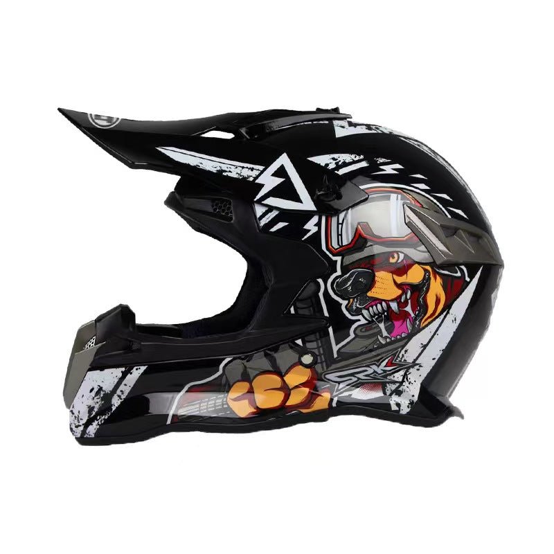 black crossover motorcycle helmets Black & White War Dog Dirt Bike Motorcycle Helmet