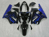 Black and Blue Flame Fairing Kit for a 2002, 2003, 2004, 2005 & 2006 Kawasaki Ninja ZX-12R motorcycle.