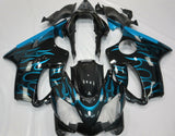 Black and Light Blue Flames Fairing Kit for a 2004, 2005, 2006, 2007 Honda CBR600F4i motorcycle